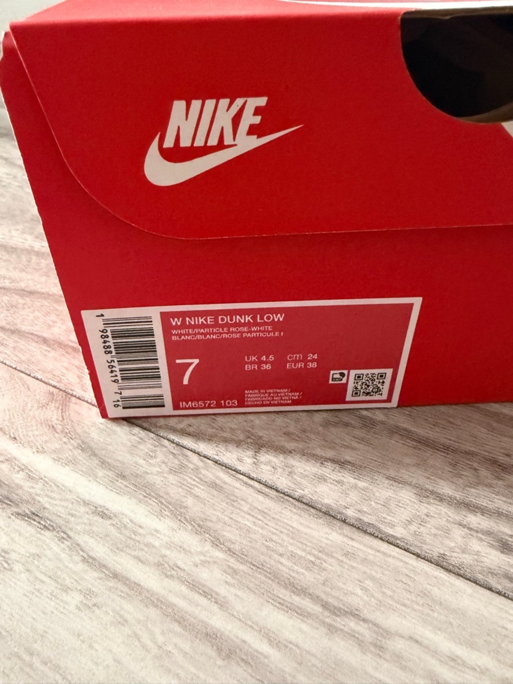 NIKE WOMEN'S DUNK LOW - WHITE/PARTICLE ROSE SIZE 7 - Picture 6 of 6